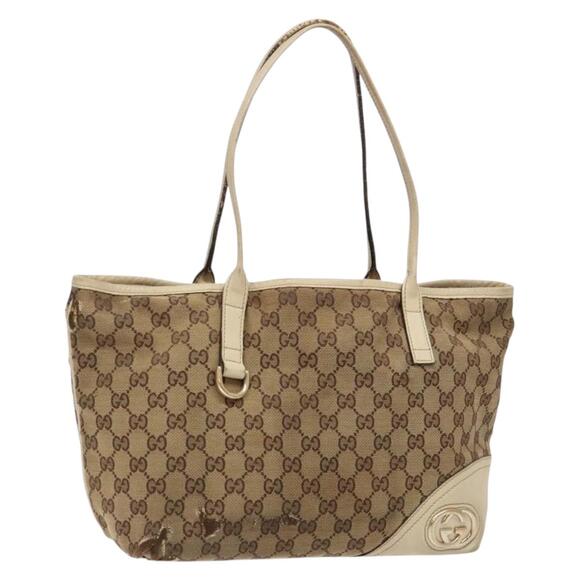 GUCCI GG Canvas Tote Bag Beige Gold - Picture 1 of 13